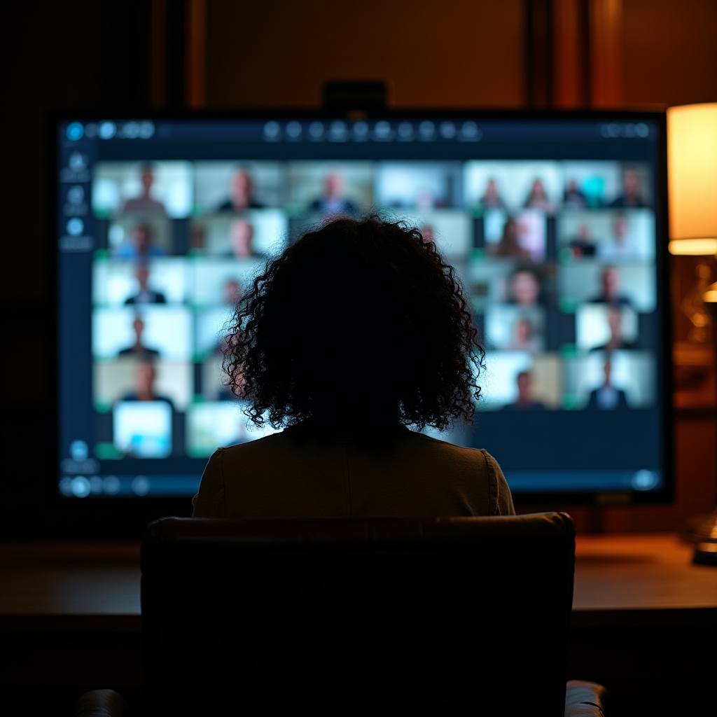 Bildschirm mit Live-Webinar und Teilnehmer-Kacheln