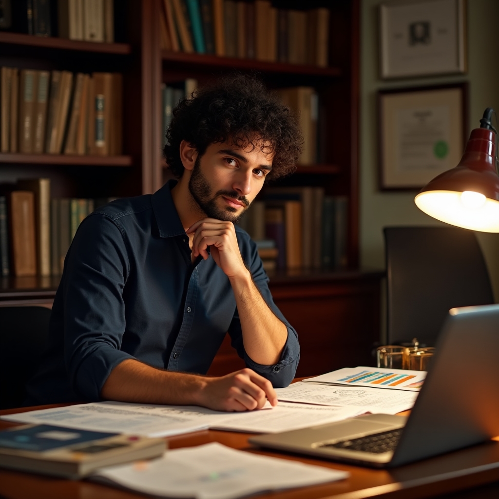 Forscher analysiert Daten zur Verlustaversion am Schreibtisch